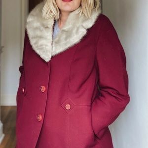 Wool Vintage Coat with Fur Collar - Beautiful Raspberry!